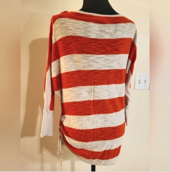 Express Orange & Cream Stripe Sweater W/Sleeves And Ruched Bottom Tie (Size Med) - Picture 12 of 15
